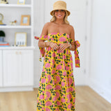 Tara Strapless Midi Dress - Yellow/Pink