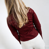 Gia Button Long Sleeve Top - Burgundy