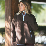 Fancy Quarter Button Sherpa - Chocolate/Glacier