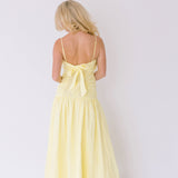 Verity Ruched Linen Maxi Dress - Yellow