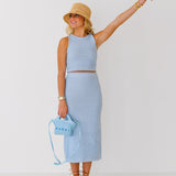 Kinsey Ribbed Sweater Midi Skirt-Baby Blue