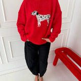 Dalmatian Graphic Fuzzy Sweater - Tomato Red