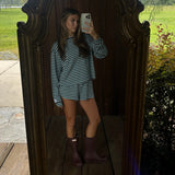 Fancy Striped Oversized Long Sleeve Top - Glacier/Chocolate (PREORDER 3 WEEKS)