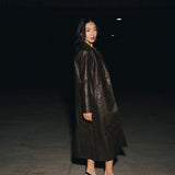 Carolina Faux Leather Long Coat - Brown