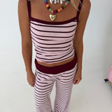 Dorie Striped Tank and Pant Set - Baby Pink Maroon