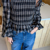 Naomi Plaid Long Sleeve Top - Black