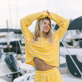 Fancy Striped Oversized Long Sleeve Top - Malibu Golden Yellow