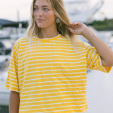 Fancy Striped Oversized Short Sleeve Top - Malibu Golden Yellow