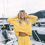 Fancy Striped Oversized Long Sleeve Top - Malibu Golden Yellow