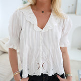 Kendra Embroidered Collar Blouse - Ivory