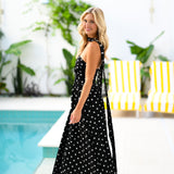 Emily Strapless Scarf Maxi Dress - Black Polka Dot
