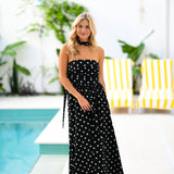Emily Strapless Scarf Maxi Dress - Black Polka Dot
