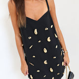 Kathy Metallic Embellished A-line Mini Dress - Black