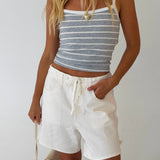 Hailie Drawstring Denim Shorts - White
