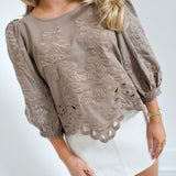 Eva Lace Bubble Sleeve Top - Mushroom