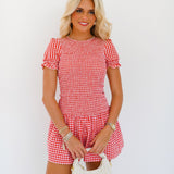 Sylvia Smocked Mini Dress - Red Plaid
