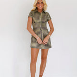 Tana Collared Mini Dress - Natural Checkered