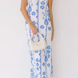 Tori Strapless Maxi Dress - Off White-Blue