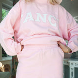 Fancy Oversized Fleece Mockneck - Powder Pink/White