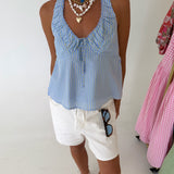 Hallie Ruched Halter Top - Blue