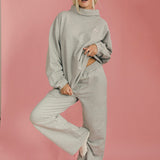 Fancy Fleece Wide Leg Sweatpants - Light Grey Heather