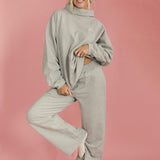 Fancy Oversized Fleece Embroidered Rolled Neck - Light Grey Heather