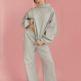 Fancy Fleece Wide Leg Sweatpants - Light Grey Heather