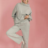Fancy Fleece Wide Leg Sweatpants - Light Grey Heather