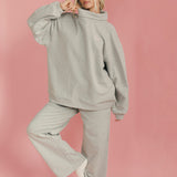 Fancy Fleece Wide Leg Sweatpants - Light Grey Heather