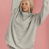 Fancy Oversized Fleece Embroidered Rolled Neck - Light Grey Heather