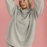 Fancy Oversized Fleece Embroidered Rolled Neck - Light Grey Heather