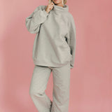 Fancy Oversized Fleece Embroidered Rolled Neck - Light Grey Heather