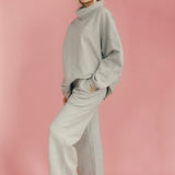 Fancy Fleece Wide Leg Sweatpants - Light Grey Heather