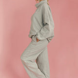 Fancy Fleece Wide Leg Sweatpants - Light Grey Heather