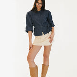 Flirty Corduroy Mid Waist Mini Skort - Cream