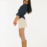 Flirty Corduroy Mid Waist Mini Skort - Cream