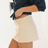 Flirty Corduroy Mid Waist Mini Skort - Cream