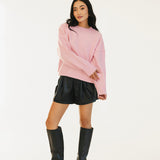 Logan Pleated Leather Shorts - Black