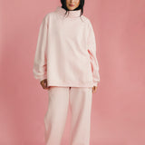 Fancy Oversized Fleece Embroidered Rolled Neck - Pale Pink
