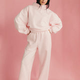 Fancy Fleece Wide Leg Sweatpants - Pale Pink