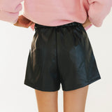Logan Pleated Leather Shorts - Black