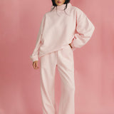 Fancy Oversized Fleece Embroidered Rolled Neck - Pale Pink