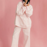 Fancy Oversized Fleece Embroidered Rolled Neck - Pale Pink