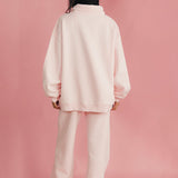 Fancy Oversized Fleece Embroidered Rolled Neck - Pale Pink