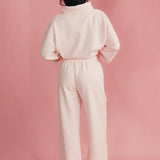 Fancy Oversized Fleece Embroidered Rolled Neck - Pale Pink