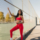 Fancy FitFlow Double Lined Leggings - Red/Powder Blue