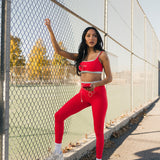 Fancy FitFlow Double Lined Leggings - Red/Powder Blue