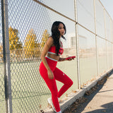 Fancy FitFlow Double Lined Leggings - Red/Powder Blue