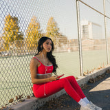 Fancy FitFlow Double Layered Athletic Bra - Red/Powder Blue