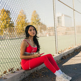 Fancy FitFlow Double Lined Leggings - Red/Powder Blue